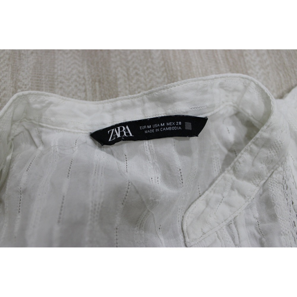 Zara White Embroidered Eyelet Blouse Pintuck Ruffle Sleeve Boho Cottagecore Top - Picture 5 of 5